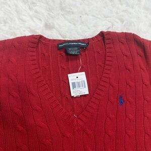 Ralph Lauren Sport Cable Knit Sweater Women's Medium V Montego Red New!!